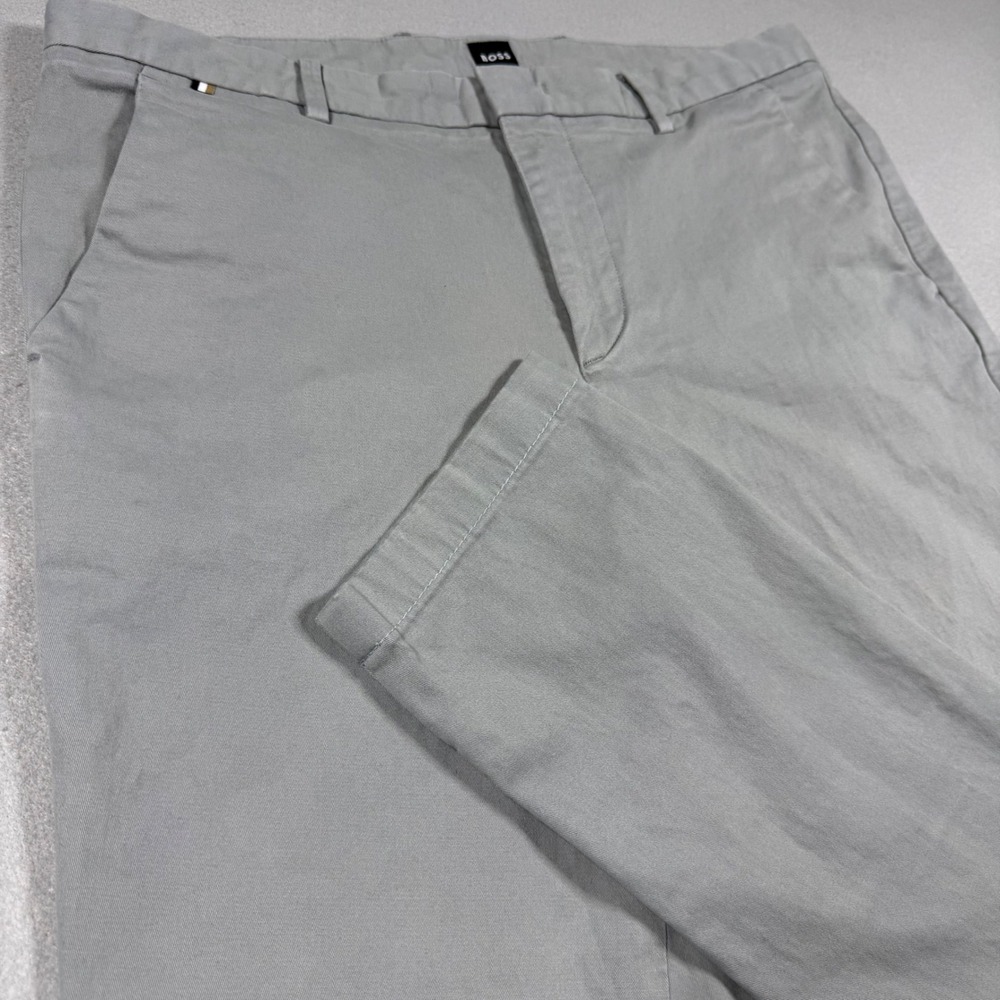 Hugo Boss Mens Grey Flat Front Chino Pants Slim Straight Casual Trousers 32R